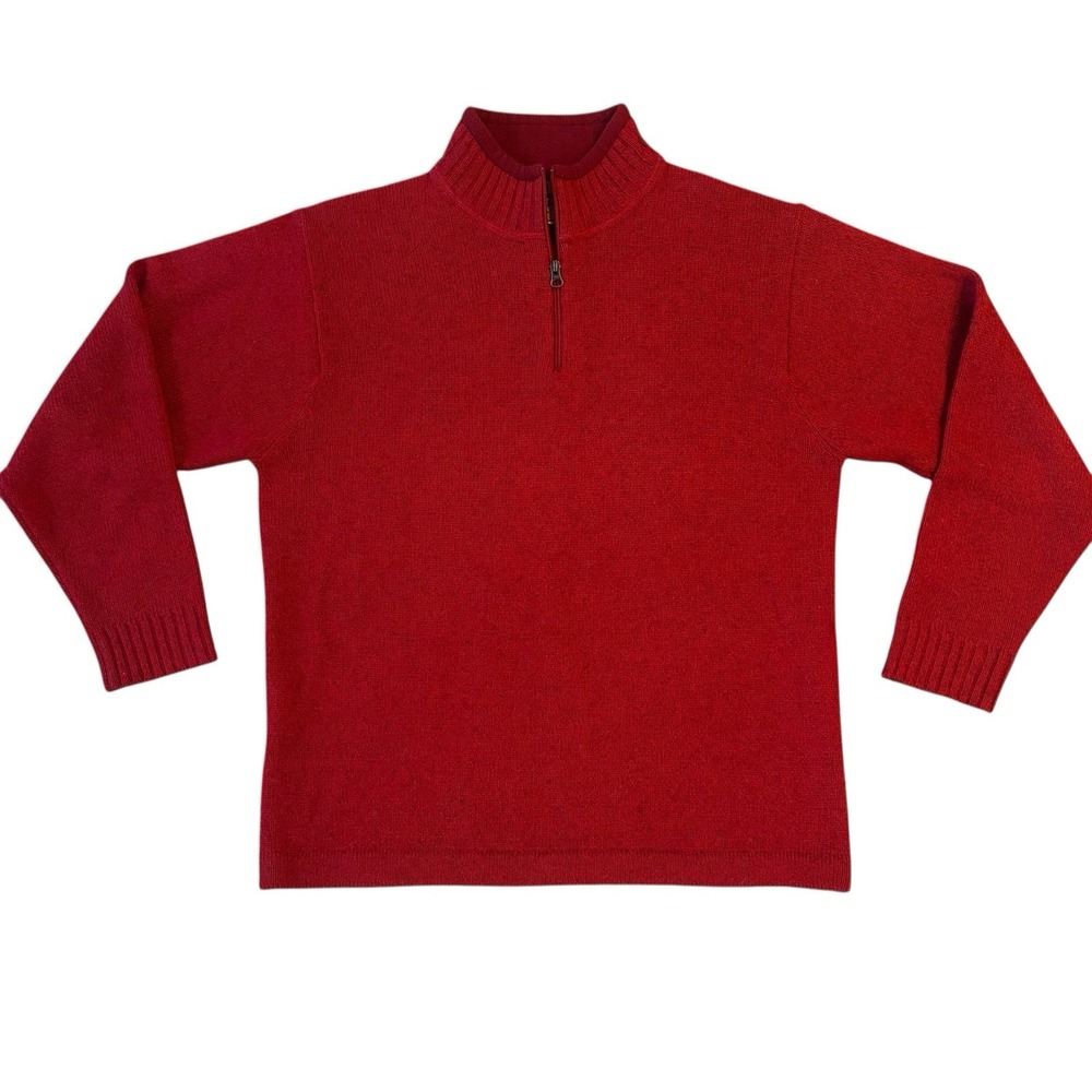 Woolrich Sweater Mens Wool Sz Medium Red Quarter‎ Zip Pullover Knit Warm Outdoor